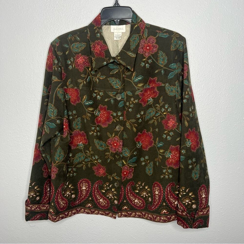 Studio Works Green Red Floral Paisley Print Lightweight Jacket Women's size L